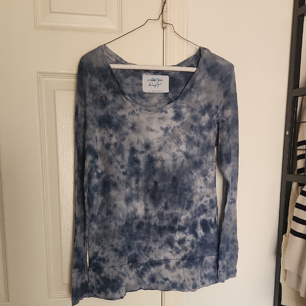 Johnny Was Amanda Bond Tiedye Blue Long Sleeve Cotton/Modal Top Size Small
